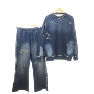 24AW ヴィンテージブリーチデニムライクスウェット セットアップ 上下 2点セット トレーナー ワイドパンツ
