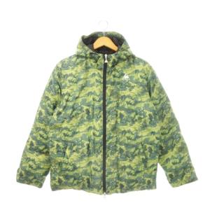 ダウンジャケット ダブルジップ フーディー 迷彩柄 カモフラ ピレネー山脈 総柄 M 緑 グリーン /AH18