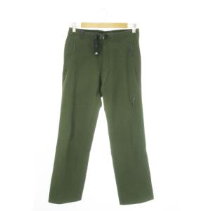 ノマドパンツ ストレート ストレッチ 裏フリース ロゴ アウトドア S 緑 カーキ 1105544 /AO20