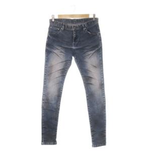デニムパンツ ジーンズ スキニー ストレッチ プリント加工 ウォッシュ加工 M 青 ブルー /CK12