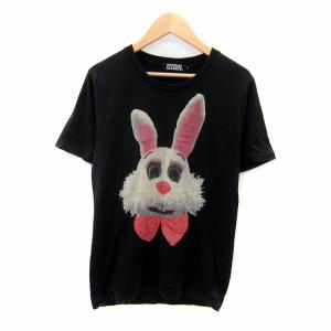 RABBITTシャツ カットソー 半袖 ラウンドネック プリント ロゴ S 黒 ブラック 0251CT19