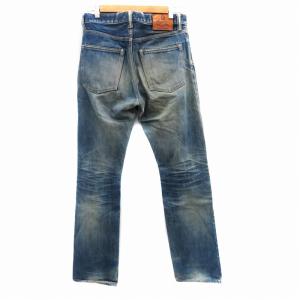 桃太郎ジーンズ MOMOTARO JEANS デニムパンツ ジーンズ ストレート ダメージ加工 革パッチ 30 M 青 ブルー /HO14 GY01