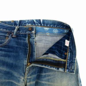 桃太郎ジーンズ MOMOTARO JEANS デニムパンツ ジーンズ ストレート ダメージ加工 革パッチ 30 M 青 ブルー /HO14 GY01