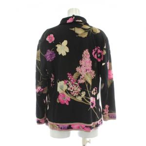 LEONARD FASHION カットソー トップス ウール シルク混 長袖 ハイネック 肩パッド 花柄 総柄 ロゴ L