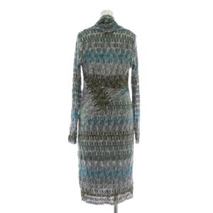 MISSONI ワンピース ウール混 アンゴラ混 カシミヤ混 長袖 ロング Vネック 総柄 インナー付き 40 M マルチカラー