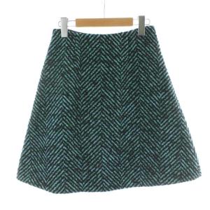 スカート ひざ丈 ウール ツイード モヘヤ混 36 黒 ブラック 緑 グリーン ヘリンボーン柄  P127GG