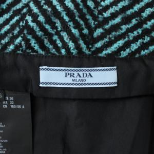 PRADA スカート ひざ丈 ウール ツイード モヘヤ混 36 黒 ブラック 緑 グリーン ヘリンボーン柄  P127GG