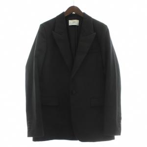 テーラードジャケット 羊毛 ウール シングル 1B 総裏地 センターベント 48 黒 ブラック UBV401.285