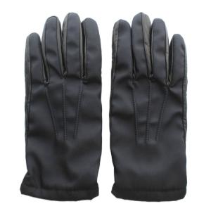 PRADA 手袋 グローブ 5本指 羊革 ラムレザー ナイロン 切り替え 内側カシミヤ ロゴ 8.5 黒 ブラック