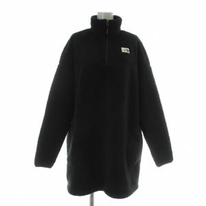 フリースジャケット ハーフジップ プルオーバー エルボーパッチ ロゴ オーバーサイズ M 黒 ブラック