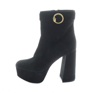 厚底 ショートブーツ スエード プラットフォーム チャンキーヒール 37 24cm 黒 ブラック GY19