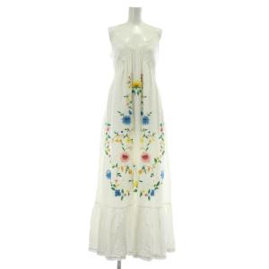 25SS フラワーエンブロイダリーマキシワンピース キャミソール Vネック バックリボン 花柄 刺繍 0