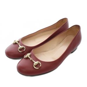 パンプス フラット レザー ラウンドトゥ ローヒール ホースビット ゴールド金具 37.5 24.5cm