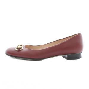 GUCCI パンプス フラット レザー ラウンドトゥ ローヒール ホースビット ゴールド金具 37.5 24.5cm