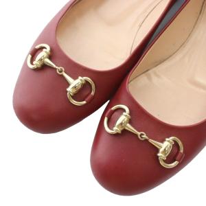 GUCCI パンプス フラット レザー ラウンドトゥ ローヒール ホースビット ゴールド金具 37.5 24.5cm