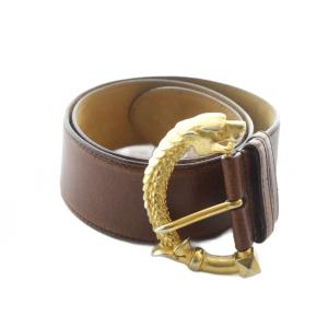 ヴィンテージ レザーベルト ドラゴンバックル ゴールド金具 ロゴ 75/30 茶 ブラウン GY19 /MQ