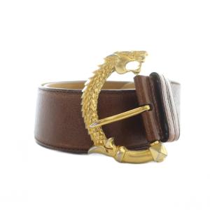 PRADA ヴィンテージ レザーベルト ドラゴンバックル ゴールド金具 ロゴ 75/30 茶 ブラウン GY19 /MQ