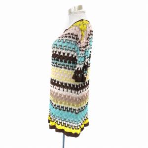 MISSONI ニット カットソー ボートネック 半袖 総柄 マルチカラー ダークブラウン /HO26 GY19