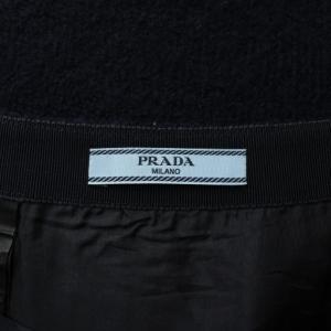 PRADA 台形スカート ミニ ウール レザー ツイード 36 XS 紺 ネイビー /XZ GY19