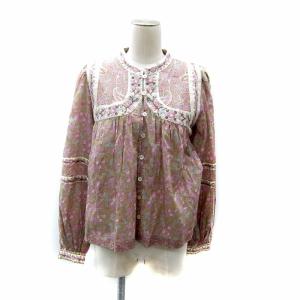 ブラウス カットソー 長袖 花柄 刺繍 マルチカラー S ブラウン ピンク /SY29 GY19