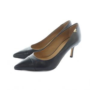 パンプス レザー 切替 ポインテッドトゥ ロゴ 5.5 22.5cm 黒 ブラック GY19 /MQ