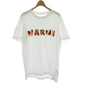 22SS ロゴクルーネック Tシャツ カットソー 半袖 50 白 ホワイト ストライプ柄 HUMU0170P1
