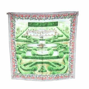 大判スカーフ ストール 庭 総柄 ロゴ 絹 シルク マルチカラー GY19 /MQ OH