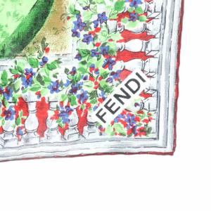 FENDI 大判スカーフ ストール 庭 総柄 ロゴ 絹 シルク マルチカラー GY19 /MQ OH