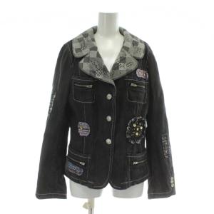 デニムジャケット Gジャン ジージャン アウター ラインストーン ビーズ 刺繍 ワッペン 11 L 黒