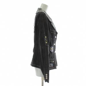 伊太利屋 デニムジャケット Gジャン ジージャン アウター ラインストーン ビーズ 刺繍 ワッペン 11 L 黒