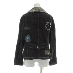 伊太利屋 デニムジャケット Gジャン ジージャン アウター ラインストーン ビーズ 刺繍 ワッペン 11 L 黒