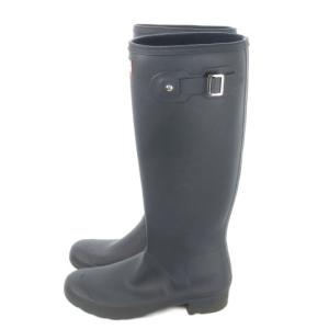 HUNTER ORIGINAL TALL レインブーツ ロング ベルト ロゴ 大きいサイズ 8 25cm 紺 ネイビー
