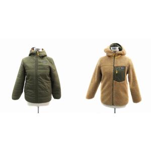 フリースジャケット ボアジャケット ブルゾンジャケット ミドル丈 リバーシブル フード付き L カーキ