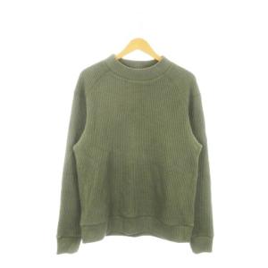 Waffle Midneck ニット セーター 長袖 L 緑 グリーン カーキ ワッフル ミッドネック