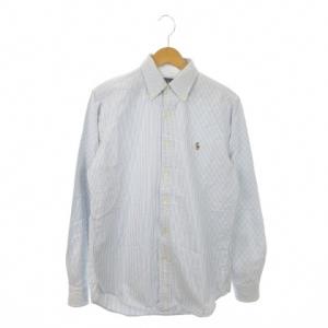 OXFORD SHIRT ボタンダウンシャツ 長袖 S 青 ブルー ストライプ ロゴ刺繍 /AO2 GY03