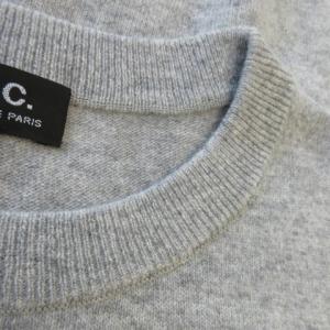 A.P.C. 長袖ニット セーター ラウンドネック カシミヤ混 切替 透かし編み XS グレー /AO10 GY03