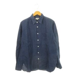 リネンシャツ 麻 長袖 XL 紺 ネイビー /AH18 GY03
