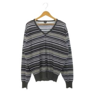 × ジョンスメドレー JOHN SMEDLEY ニット セーター Vネック 長袖 ウール ボーダー L