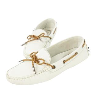 ドライビングシューズ モカシン デッキシューズ レザー 革 ロゴ型押し 37 24.0cm 白 ホワイト