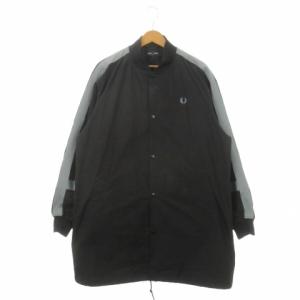 ブルゾンジャケット インナー中綿ベスト付き ライン バイカラー ロゴ刺繍 L 黒 ブラック /AH21