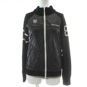 中綿切替ニットジャケット ウール 1 黒 ブラック ジップアップ 長袖 ゴルフウェア 055-272042