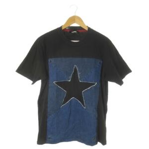 半袖Tシャツ デニム切替 スター L 黒 ブラック 青 ブルー /AO11 GY01