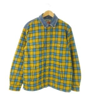 S-BUN シャツジャケット デニム 中綿 L 黄 イエロー チェック柄 切替 /AO4 GY01