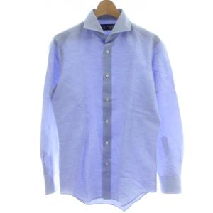 ドレスシャツ 長袖 麻 リネン 青 ブルー スリムフィット トップス PIMS22 /PP GY44