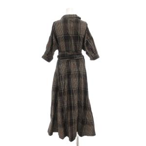 SNIDEL タグ付き 20AW ワンピース 1 M マキシ ロング 5分袖 チェック柄 茶 ブラウン /AE GY44
