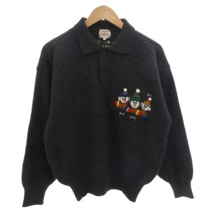 ポロニット ウール 1 グレー 長袖 刺繍 /FF GY44