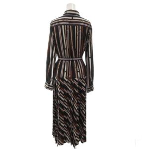 GRACE CONTINENTAL 23AW ベルトプリントプリーツワンピース ペチコート付き ストライプ 総柄 38 黒 ブラック /FF