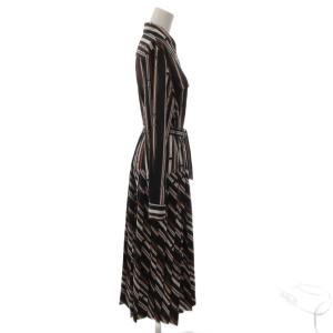 GRACE CONTINENTAL 23AW ベルトプリントプリーツワンピース ペチコート付き ストライプ 総柄 38 黒 ブラック /FF