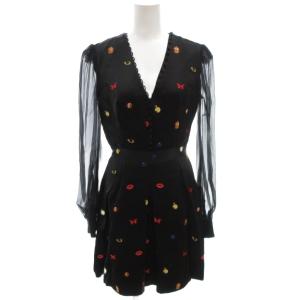 タグ付き ワンピース シアー 刺繍 オープンカラー 総柄 40 黒 ブラック /FF GY19