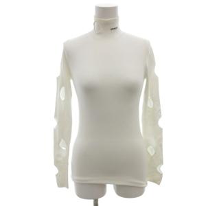 ハイネックカットソー ニット 36 白 長袖 カットアウト ロゴ /FF GY19